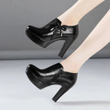 Head, Thick Heels, Deep Mouth Single Shoes Women 2023 Autumn And Winter Thick-Soled Waterproof Platform Plush Thickened Models Catwalk High Heels