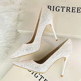 Breakj Women's Shoes High Heel Shallow Pointed Shining Sequins Sexy Thin Nightclub High
