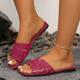 Breakj Size Solid Color Casual Stone Pattern Slippers Female 2024 New Square Head Flat Bottom Wearing Beach One Word