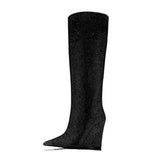 Breakj Winter Show New Pointed Slope And Ultra High Heel Rhinestone Large Size And Knee Boots Women's
