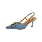 Breakj Wind High Heels 2024 New French Shallow Pointed With Thin Denim High Heel Sandals Summer