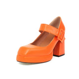 Top Qulaity Women Pumps New Spring Autumn Square High Heel Platform Black Red White Retro Mary Janes Japanese Dress Party