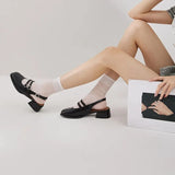 Women Sandals Summer Shoes Woman low heels Double Buckle Mary Janes Shoes Patent Leather Dress Shoes Back Strap Zapatos