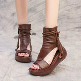 2022 New Summer Black Women Leather Sandals Cool Boots Platform Shoes Wedges Sandals Women Shoes Fashion Outdoor