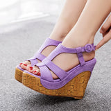 Breakj Cm Wood Grain Heel Slope And Fish Mouth Sandals Large-Size Slope And Water Table Hollow Sandals Female Quality