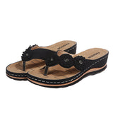 Breakj Summer Plus-Size Sandals Female Multi-Color Handmade Retro Flowers Flat Slope And Clip Toe