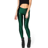 Women Fish Scale Print Mermaid Leggings Push Up Stretch Shiny Pants Casual