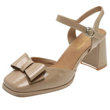 2022 Big Bowknot Thick Heels Pumps Women Summer Ankle Strap Singback Shoes Woman Patent Leather High Heel Shoes