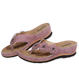 Breakj Summer Plus-Size Sandals Female Multi-Color Handmade Retro Flowers Flat Slope And Clip Toe