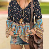 Bohemian Floral Printed Chemise Fashion Loose Casual Beach Holiday Tops 2022 ZANZEA Autumn Women Full Sleeve Blouse V-Neck