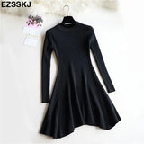 Autumn Winter black Sweater Dress Women o-neck Long Sleeve A Line thick Knit mini Dress female girl short bodycon