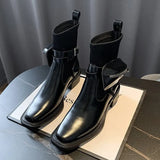 High Heel Women Fashion Pocket Boots Office Elite Slip-on Ladies Ankle Boots Leisure PU Black Square Head Women