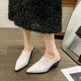 2024 New Baotou Half Drag Female Small Square Slope With High Heel Cool Drag Fashion To Wear Bright Leather Lazy Muller