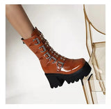 Women Wedges Metal Buckle Autumn Shoes Brand Classic Boots Women Fashion Luxury Platform Punk Ankle