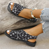 Breakj Sandals Women 2025 Summer New Large-Size Fish Mouth Side Empty Fashion Thick Heel Low-Heeled Sandals