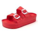 Summer Platform Sandals Women Thick Bottom Flat Platform Candy Color Two Buckle Mule Slippers Plastic