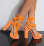 Chunky Buckle Strap High Heels Sandals Mixed Color Platform Women Square Heels Sandals Summer Banquet Dress