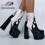 INS Brand New Mixed Color High Heel Zipper Platform Ankle women's Boots Sexy Elegant High Quality Office Lady