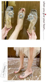 Summer Slippers Women Shoes Woman New Clear Transparent Crystal Mules Bow Knot Thick High Heels Sexy Ladies Shoes Plus Size