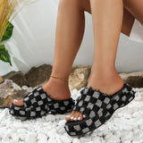 Breakj Washed Denim Thick Base Slippers Geometric Pattern Jacquard Plaid Slippers Women