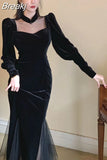 Vintage Black Dress Women 2023 Spring Long Sleeve Slim Evening Party Dress Female Gothic One Piece Dress Koran