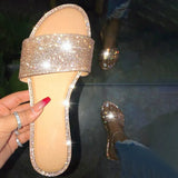 Sandals Women Flip Flops Rhinestone Flat Sandals Ladies Slippers Shoes Female Round Toe Luxury Bling Sandalias