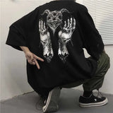 Girls Harajuku Loose Short Sleeve Women T-shirts Devil Star Hand Print Women T Shirt Crew Neck Lady T-shirt Top
