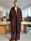 Temperament Angola Red Coat 2025 New Collar Single Buckle High Sense Of Pure Color Long Wind Coat Female