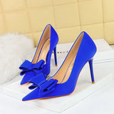 Breakj Korean Version Fashion Thin Heels, Silk, Shallow Pointed Bow Single High Heel Women's