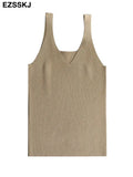 high quality chic basic V-NECK Camisole female Summer white knit tank top Women sexy sleeveless tank