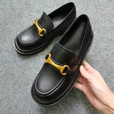 Women Genuine Leather Pumps Loafers Shoes Platform High Heels Metal Decoration Thick Heel Lady Footwear Spring Brown