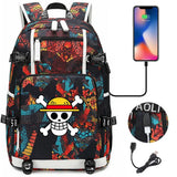 Anime ONE PIECE Schoolbag USB Charge backpack plugged into the headset cord backpack for boys and girl men women travel
