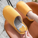And Women Couple Spring Autumn Home Cotton Fabric Slippers Female Stripe Pattern Cute Indoor Non-Slip Soft Plush