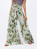Ladies Spring Fashion Casual Beach Trousers Vintage Floral Printed Wide Leg Pants Autumn New Women Loose High Waist Long