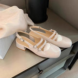 Breakj Jane Shoes Women's French Retro Small Red Shoes In The Summer Of 2025 New Double Buckle Shallow Mouth Coarse Single