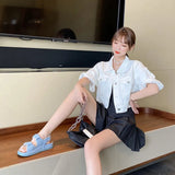 Buckle Denim Sandals Women Double Band Flat Jeans Sandalias Brand Plaid Sandales Back Hook&Loop Summer Shoes Woman