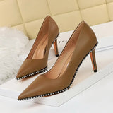 Breakj Fashion Sexy Nightclub Show Thin Heels Women's Shoes With High Heels Shallow Pointed Rivet Single