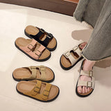 Shoes Casual One Word Slipper Women's Summer 2024 New Boken Wearing A Thick Belt Buckle Flat Half
