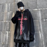 Hoodies Women Sweatshirt Men Harajuku Dark Black Cross Print Loose Plus Velvet Plus Size Couple Jacket Goth