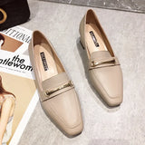 The Spring Of 2024, The New Korean Version Of Square-Headed Metal Thick Heels With One Foot Set And Single Shoes, Women's Beans Casual