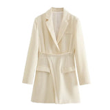 Chic Asymmetrical Hem Blazer Dress Women 2021 Fashion Notched Pockets Mini Dress Female Elegant