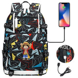 Anime ONE PIECE Schoolbag USB Charge backpack plugged into the headset cord backpack for boys and girl men women travel