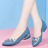 Women Dress Shoes Patent Leather Mid Heel Pumps Fashion Shoes Pointed Toe Slip on Office Ladies Shoes Zapatos
