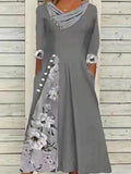 Fashion Plaid Print Stitching Boho Elegant Casual Women Dresses V Neck Buttoned Office Long Dress Half Sleeve Pocket Maxi