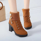Spring Winter Women Pumps Boots High Quality Lace-up European Ladies Shoes PU High Heels Boots Fast