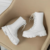 High Platform Boots Women Goth Black White Boots 2021 New Designer PU Leather Lace Up Combat Ankle Boots Big Size