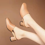 Half Slippers Women Summer New Outer Wear Fashion Solid Color Square Toe Thick Heel High-heeled Women's Slides