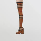 Breakj New 2024 Plaid Over-The-Knee Boots High Heel Round Head Boots Women's Thick Heel Rear Zipper Versatile Stretch