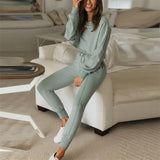 Fashion Women 2020 Winter Sport Sets O Neck Long Sleeve Shirt Tops And Skinny Pants Set Two Piece Set Bottom Suit