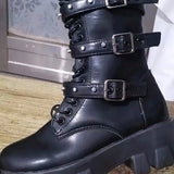 Breakj Women's Leather Boots In Autumn With The British Belt Buckle Punk Style Handsome Long Barrel Knight